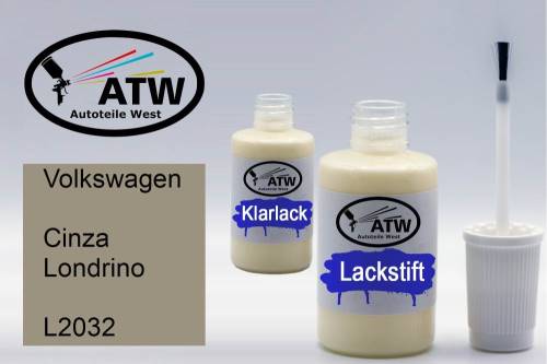 Volkswagen, Cinza Londrino, L2032: 20ml Lackstift + 20ml Klarlack - Set, von ATW Autoteile West.